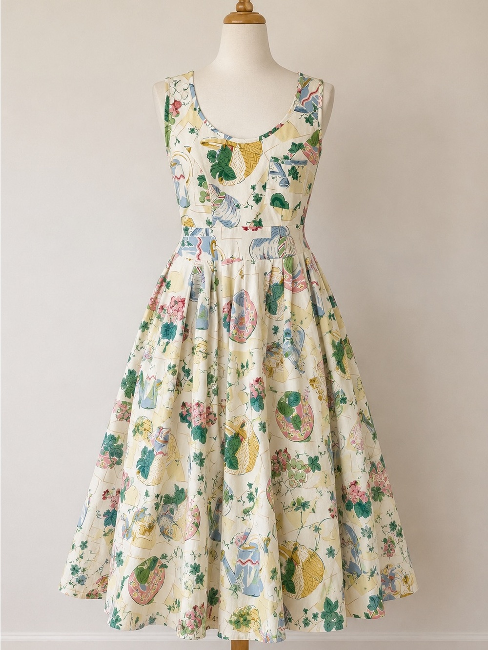 Vintage Karen Alexander 1980s 100% Cotton Garden Print Fit & Flare Dress